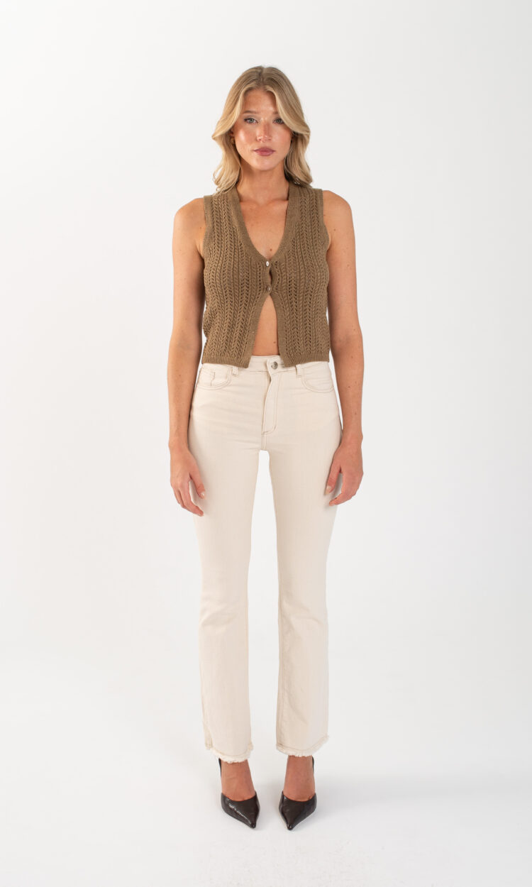 [11215] flared fleco beige y crudo