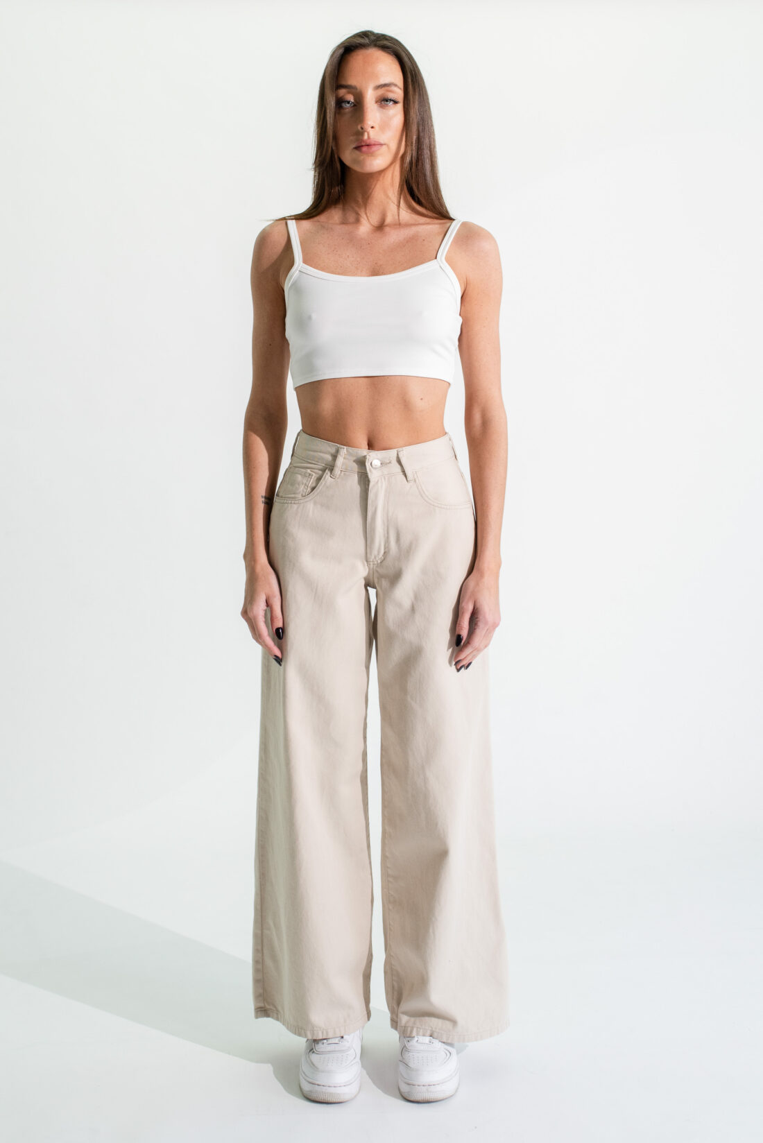 [11268] wideleg gabardina beige y crudo