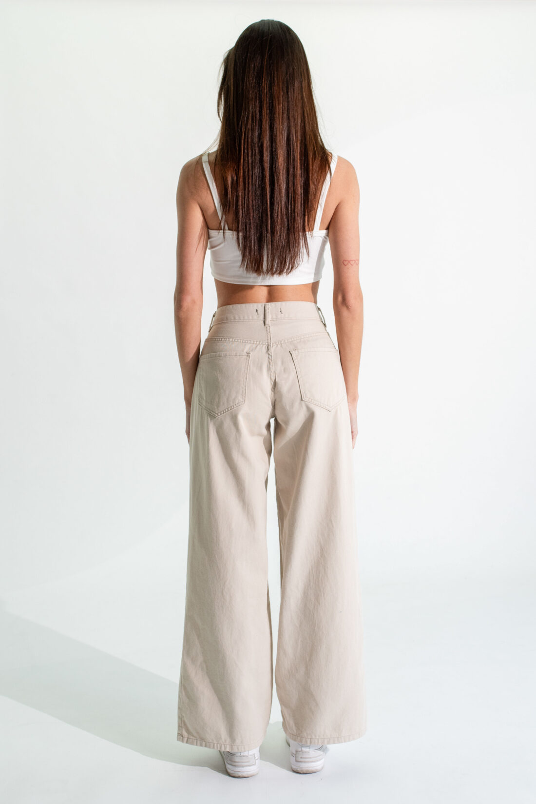 [11268] wideleg gabardina beige y crudo