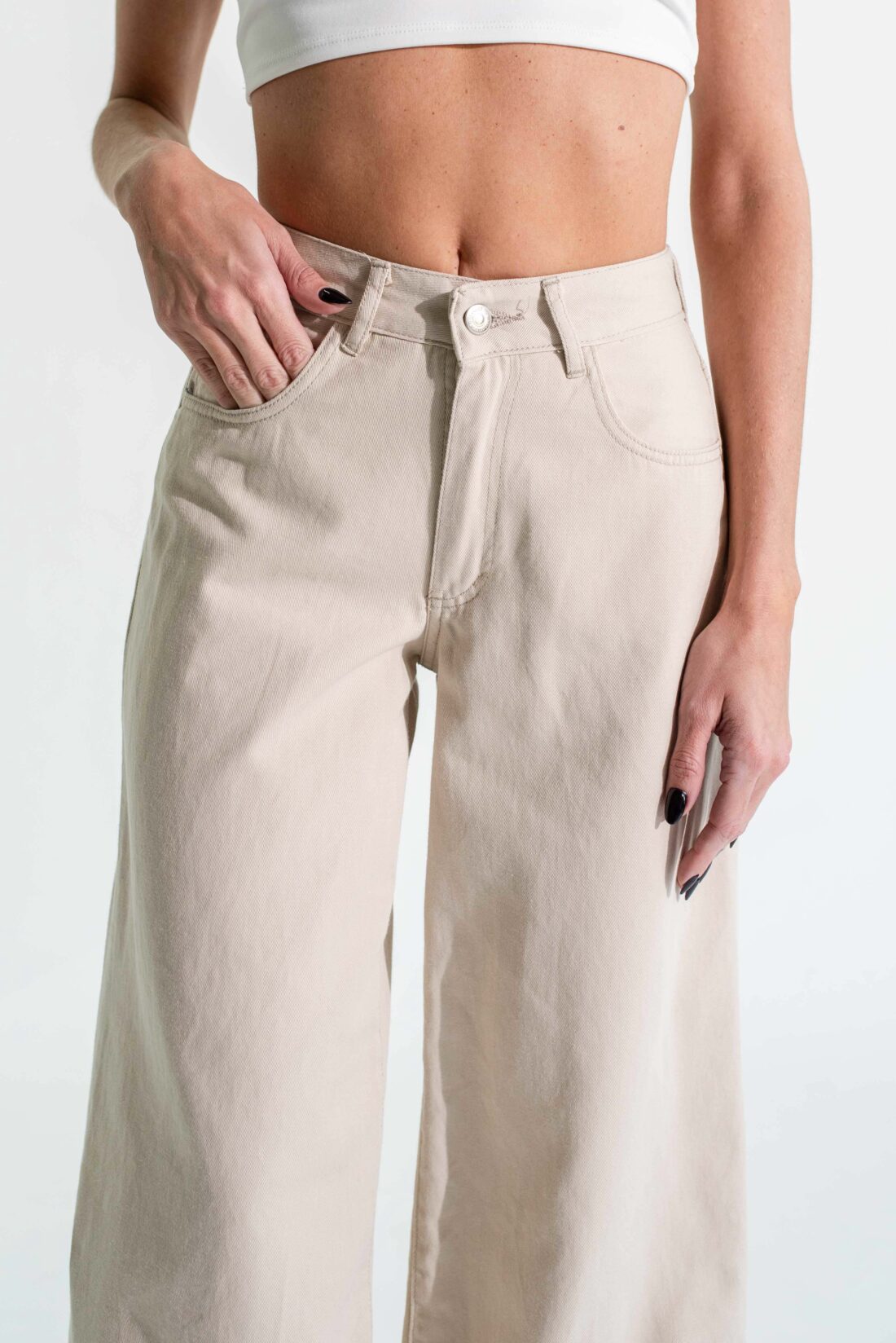 [11268] wideleg gabardina beige y crudo