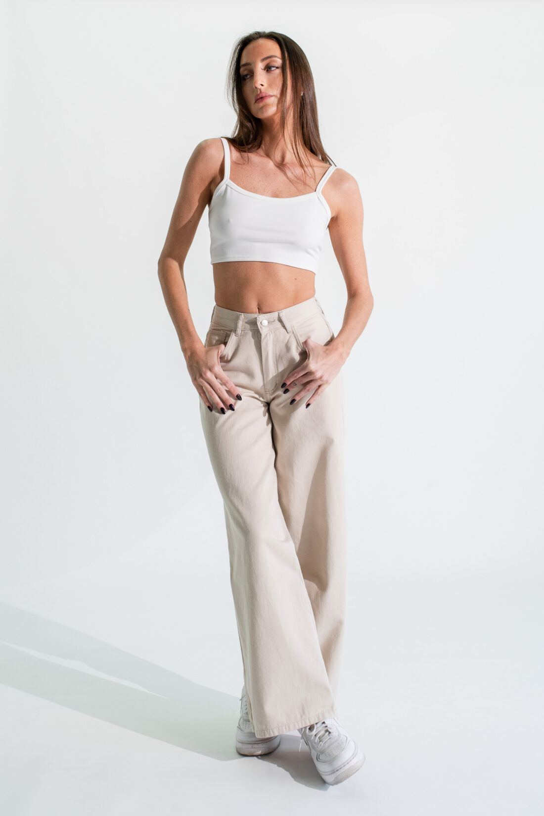 [11268] wideleg gabardina beige y crudo