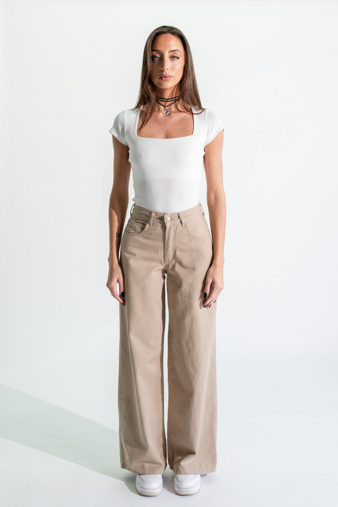 [11268] wideleg gabardina beige y crudo