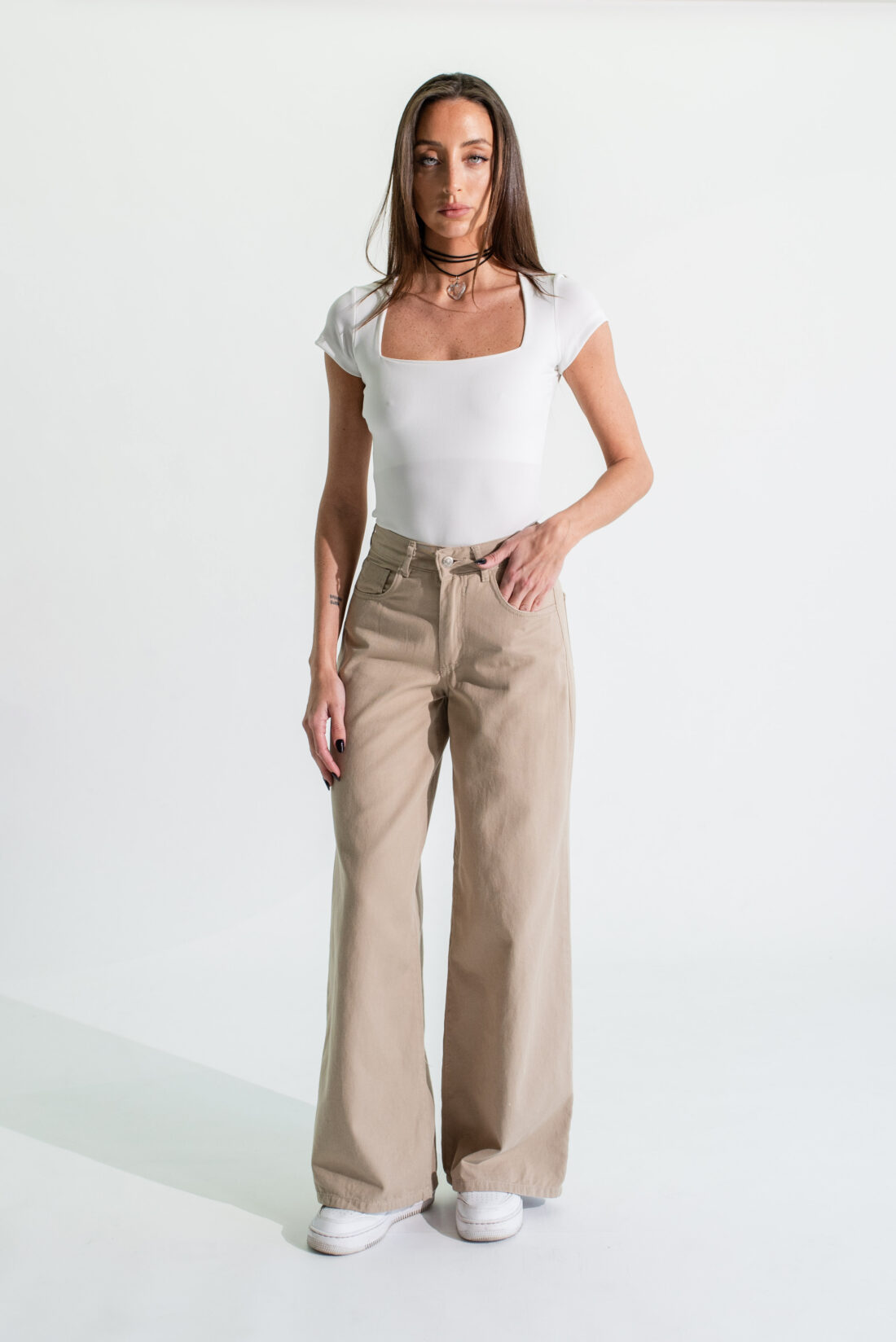 [11268] wideleg gabardina beige y crudo