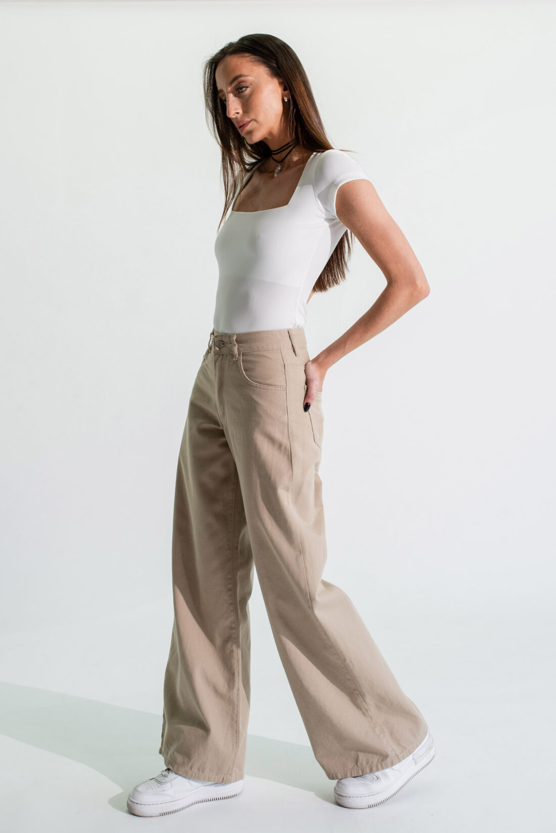 [11268] wideleg gabardina beige y crudo