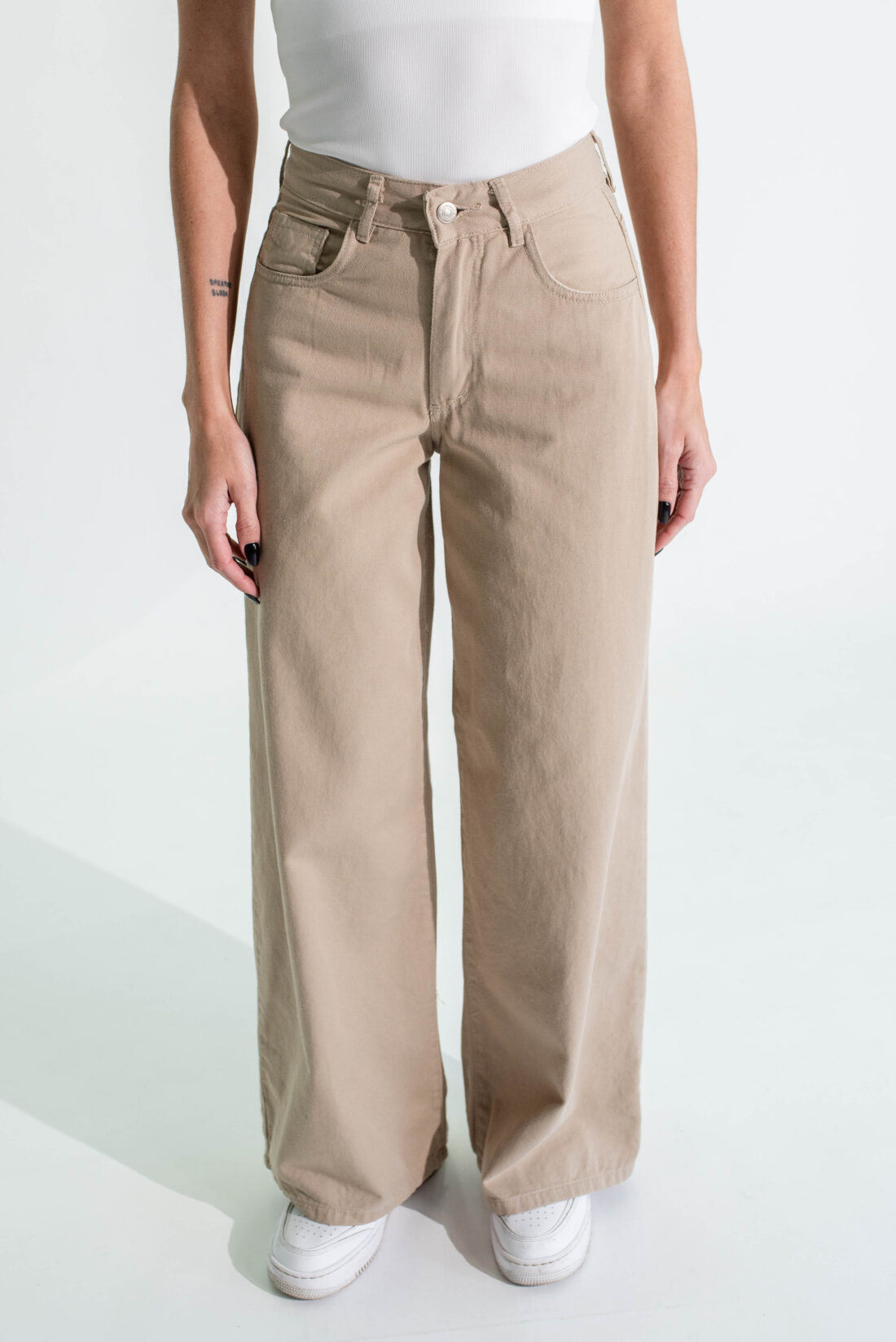 [11268] wideleg gabardina beige y crudo