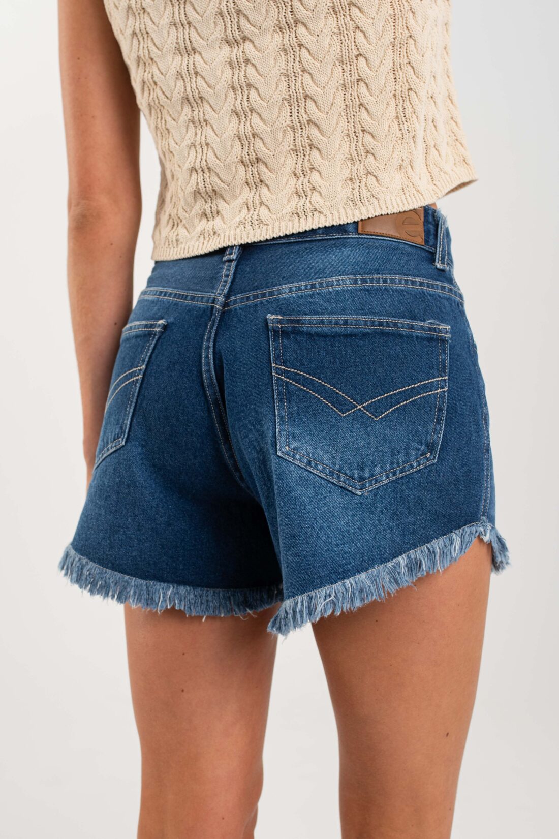 [12023] short mom fleco azul bigotes