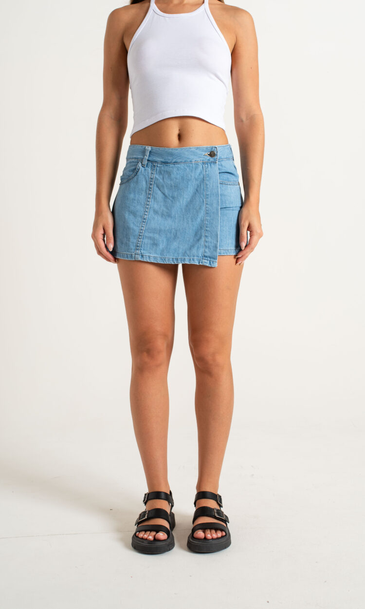 [SH039] SHORT POLLERA CAMISERO CELESTE