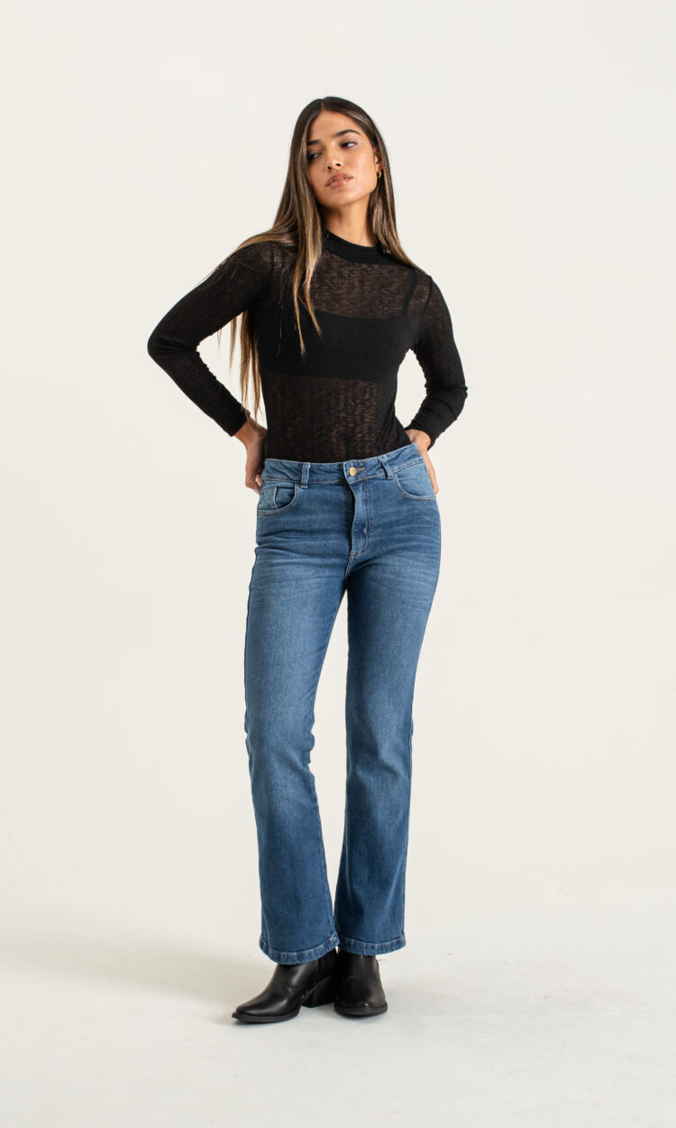 18202-AP | FLARED TIRO MEDIO CROP AZUL