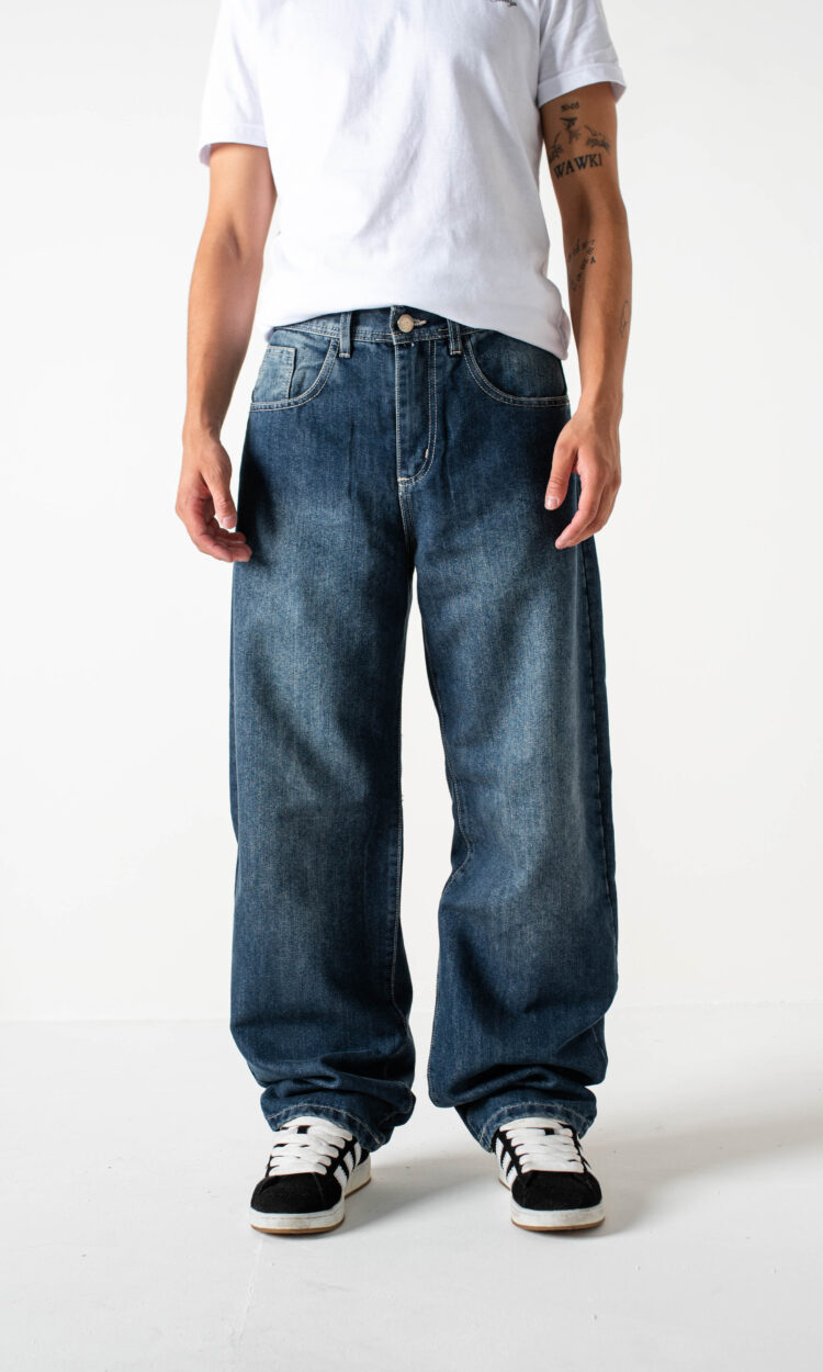 01602-RP |  BAGGY AZUL MATIZADO PESPUNTE