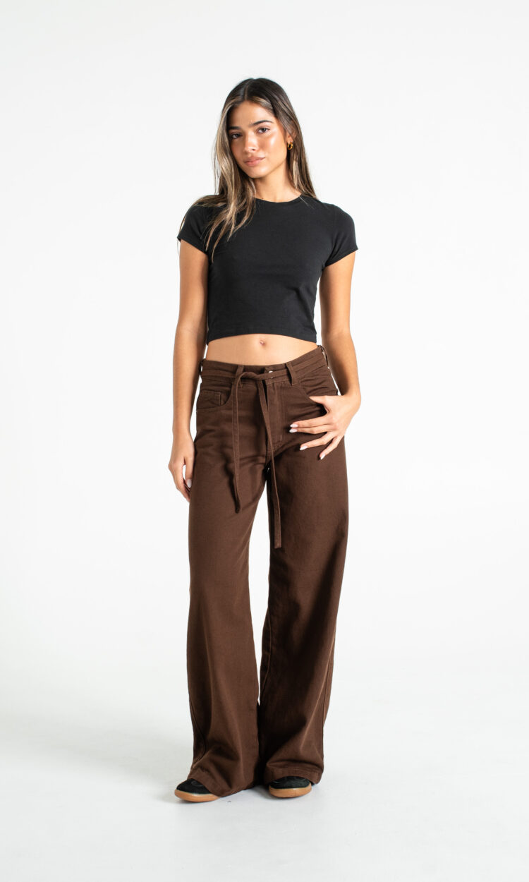 4503-EP | WIDELEG CINTO CHOCOLATE BORDADO